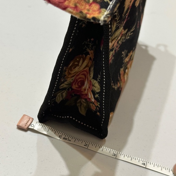 Anna Sui Floral Linen Mini Clutch Bag Cosmetic Bag Black - Picture 10 of 10